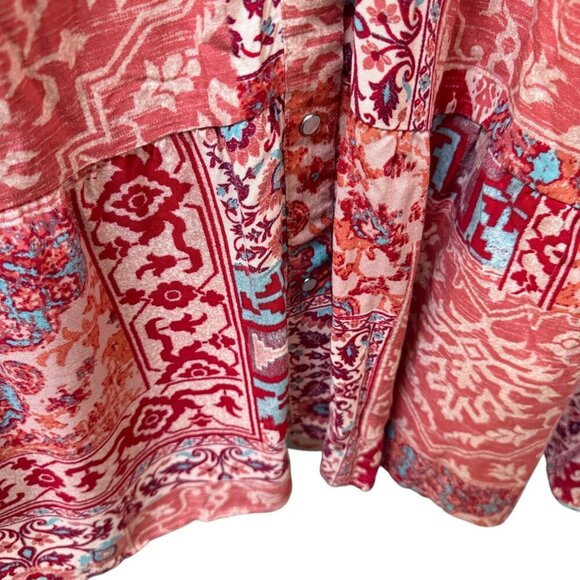 Denim & Co. Canyon Retreat Printed Tiered Midi Dress Size XL Rayon Coral Red - Picture 9 of 10